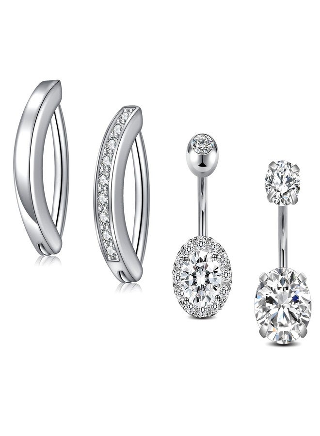 JFORYOU 4pcs Silver 1/4 Inch Short Belly Button Rings 14G 6mm Stainless Steel Short Clicker Belly Rings for Women Men Shiny CZ Navel Piercing Jewelry - Image 1